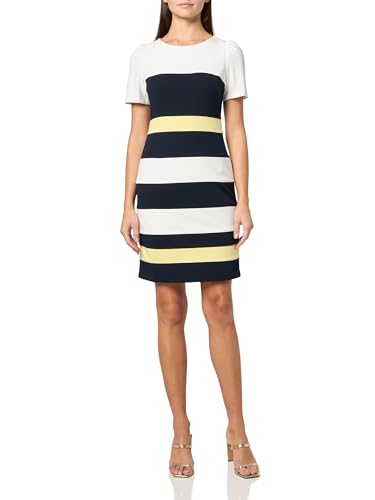 Tommy Hilfiger Women's Short Sleeve Jewel Neck Colorblock Striped Sheath Mini D…