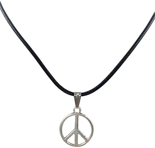 Women Men Retro Triangle Peace Pendant Black Leather Choker Necklace by Kimloog (Silver)