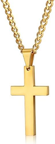 Stainless Steel Simple Cross Pendant Necklace for Men Women, 20 Inch Chain