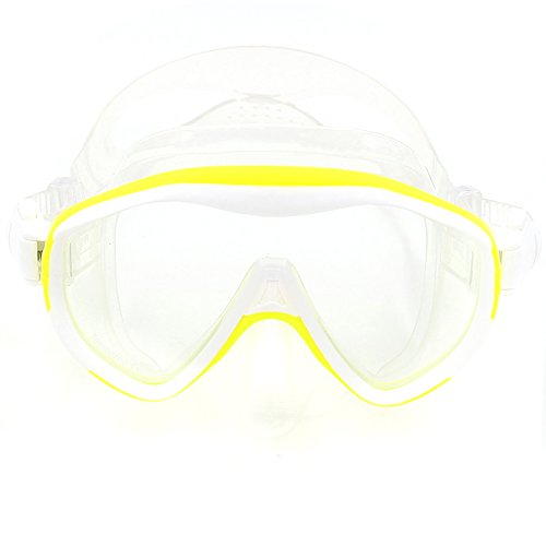 Luerme Swim Goggles Diving Mask Scuba Diving Free Diving Snorkeling Mask Adults Flexible Silicone Tempered Glass Lens PC Frame Face Plates Underwater Sports Diving Goggles Accessories (Yellow)
