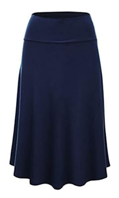 Womens Solid Basic Fold-Over Stretch Midi Short Skirt - Made in USA