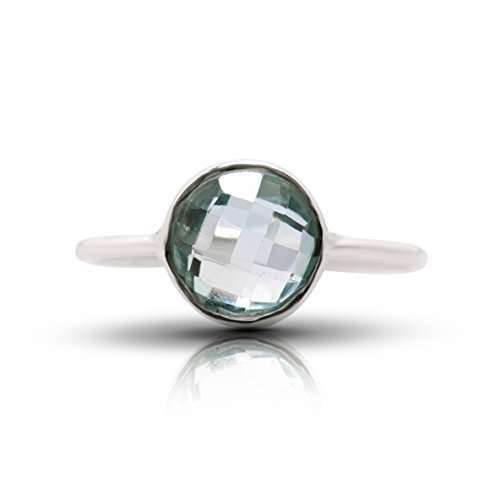 Blue Topaz Round Stone Ring 925 Sterling Silver Gipsy Boho Chic US Size 6 7 8 9 (8)