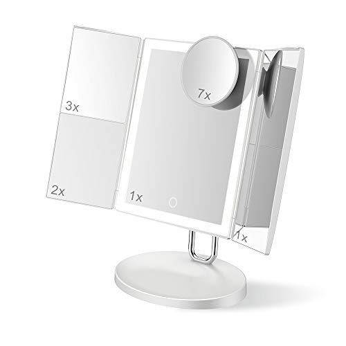 Trifold Makeup Mirrors with LED Light by TOUCHBeauty 7X/3X/2X/1X