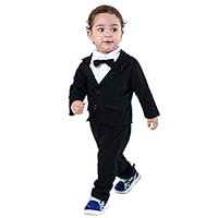 Abolai Baby Boys Gentleman Sets Blazer and Pant and Long Sleeve Shirt 3pcs Leisure Suit Black 90