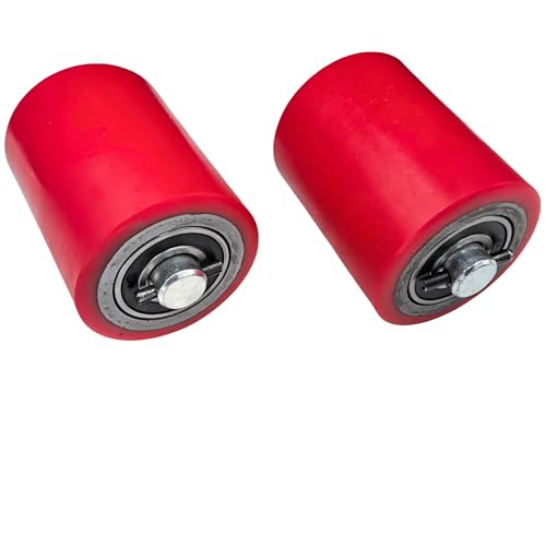 A Pair of Pallet Jack/Truck Wheels 74.5 x 93mm ( 3 x 3.75" ) with Pre-Installed Bearings, 20mm ID PU Tread - Includes Axles and Pins by JackCraft