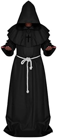 Monk Robe, Ivysky Medieval Priest Robe with Hooded Cape Cloak Costume for Cosplay Unisex (XL, Black)
