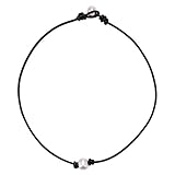 Pearl Choker Genuine Leather Necklace for Women Roseate Handmade Black 14
