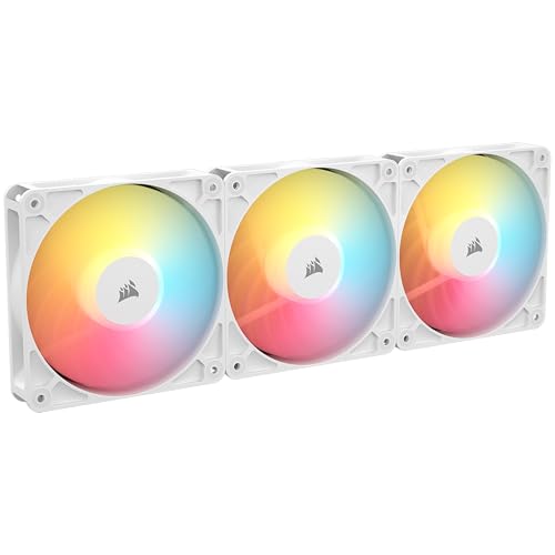 CORSAIR RS120-R Ventole ARGB PWM 120mm Inverse Flow – 3 Pezzi – 8 LED RGB, Connessioni ARGB a +5V, Alta Pressione Statica, Daisy-Chain, Cuscinetto Magnetico, Modalità Zero RPM – Bianco