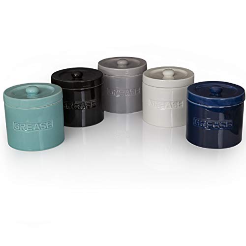 Ceramic Grease Container Keeper with Metal Stainless Steel Strainer and