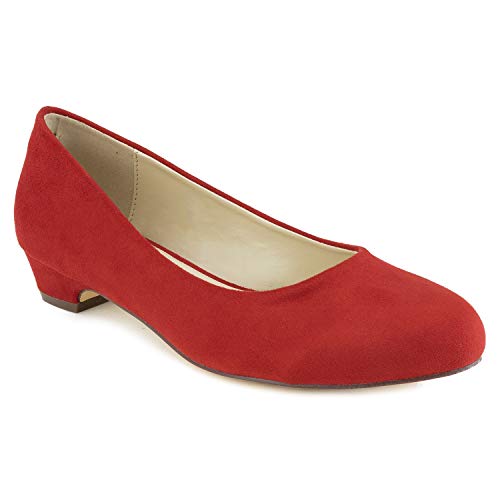 Women's True Wide Width Low Walking Heel Comfortable Dress Pumps - Plus Size Friendly RED Size.6