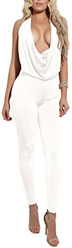 Womens Solid Color Sexy Deep V Sleeveless Trousers Tight Jumpsuit Rompers