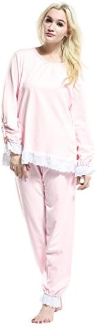Women Pajamas Sets Nightgowns Sleepwear Tracksuits Nightwear Cotton (L, Pink)