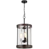 Ceybo 3 Light Matte Black and Darker Brown Outdoor Hanging Pendant Light Fixture with Clear Seeded Glass, Dimmable Lighting, 