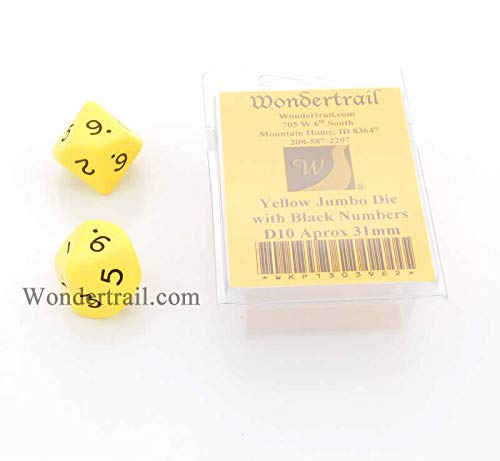 Yellow Jumbo Dice with Black Numbers D10 31mm (1.25in) Set of 2 Wondertrail