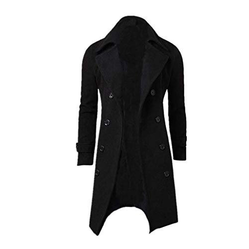 GREFER New Winter Men Slim Stylish Trench Coat Double Breasted Long Jacket Parka (L, Black)