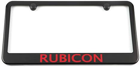 HEM HIGH-END MOTORSPORTS Satin Black License Plate Frame for Jeep Wrangler Owners, Red Rubicon Logo, Made in USA