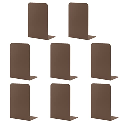 4 Pairs Book Ends for Shelves, MSDADA Heavy Duty Bookends for Office, School&Home, Metal Bookends for Heavy Books, Anti Slip Book Shelf Holder Bookend Supports Book Stoppers(Brown) — image 1