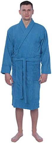 Men's 100% Cotton Shawl Collar Robe Terry Cloth Bathrobe Available In Plus Size SBKMNBRT1 Li, Blue 1X