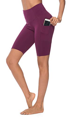 OVESPORT Women's Workout Leggings with Pockets High Waist Active Yoga Pants for Running Sports Fitness Gym (2208DK-Dark Berry,L)