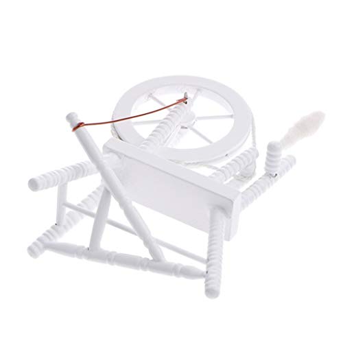 Potelin Premium Quality 1:12 Scale Doll House Miniature Hand Reeling Machine Wooden Spinning Wheel White