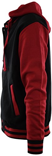 ChoiceApparel Mens Baseball Varsity Jacket with Detachable Hoodie (2XL, BJ01-Black/Red)