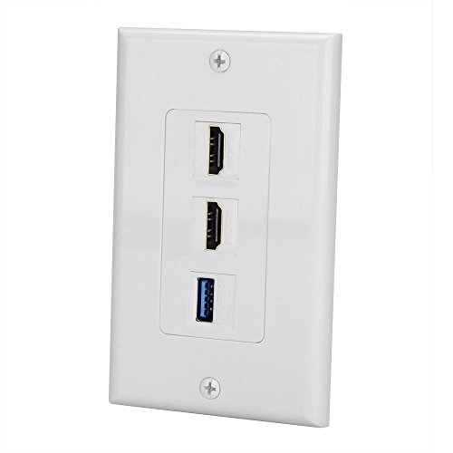 BATIGE 3 Ports HDMI & USB 3.0 Keystone Wall Plate Single GANG USB 3.0 HDMI Wall Outlet Mount Socket Face Plate Cover (2xHDMI & USB 3.0)