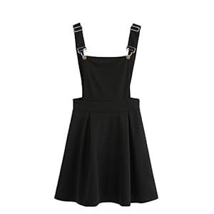 Romwe Women’s Cute A Line Adjustable Straps Pleated Mini Overall Pinafore Dress