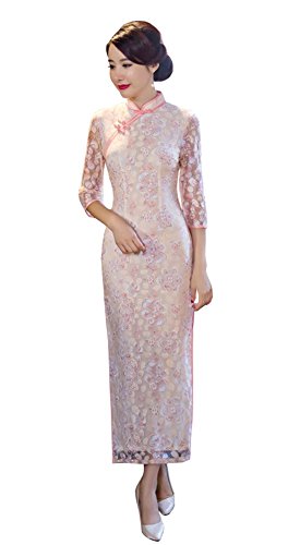 Angcoco Women's Half Sleeve Lace Maxi Cheongsam Dress China Qipao