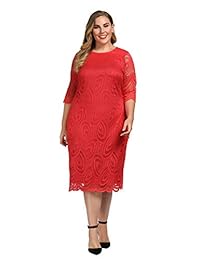 Chicwe - Vestido de mujer de talla grande con forro elegante y dobladillo y puño de encaje festoneado