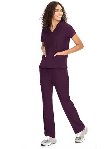 COZY SCRUBS Uniforme Médico Mujer Scrubs - Conjunto Enfermería con Blusa Cuello V y Pantalón Recto, 9 Bolsillos