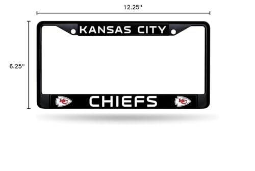 Rico Industries NFL Football Kansas City Chiefs Primary Black Chrome Frame with Plastic Inserts 12 x 6 Car/Truck Auto Accessory