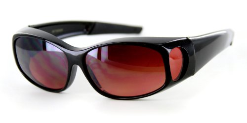 "Hideaways Small" Over-Prescription Driving Sunglasses w/ Blue Light Blocker Lens (Black w/Copper Lens)