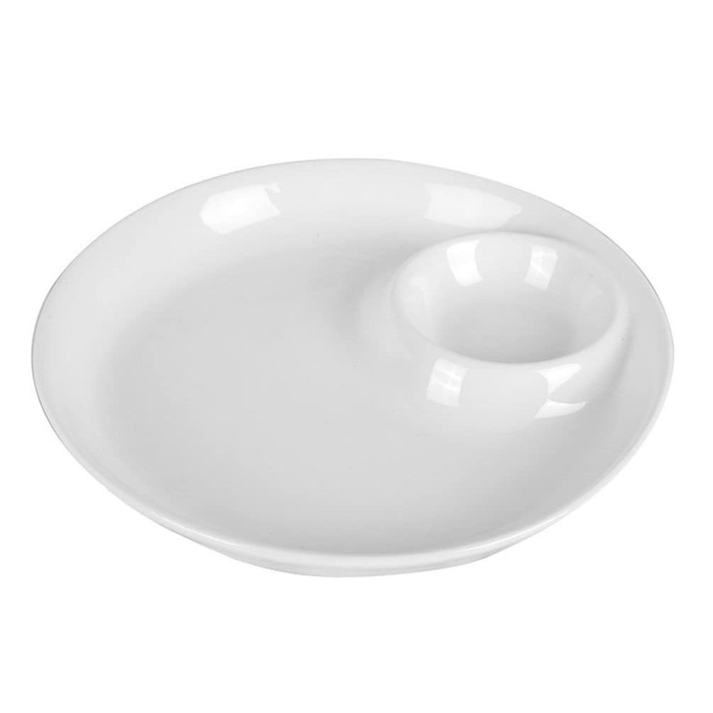Tomaibaby Compartments Sauce Dishes Ceramic Dumpling Plate Japanese Plate Dip Serving Plate with Sauce Divider with Sauce Compartment for Sushi Dumpling Snack White Dumpling Dipping Sauce Tray