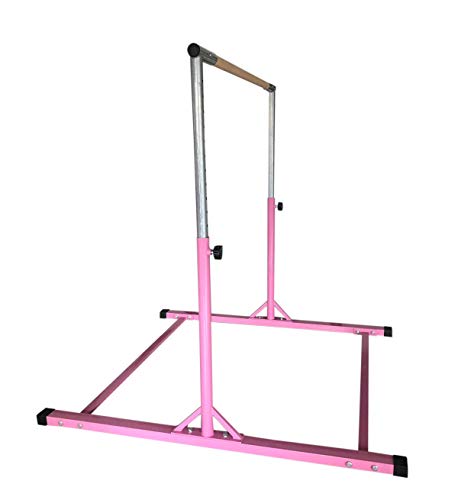 X-Factor 5 Ft Horizontal Bar Athletic Teens Adjustable Gymnastics 280 LB Capacity Children Junior Training Kip Bars Pink with 4' Ft x 8' Ft Gymnastic Mat Set - Thumbnail 2
