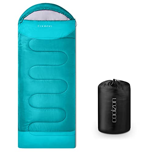 Coolzon Schlafsack Outdoor für Camping 3-4 Jahreszeiten, Erwachsene Deckenschlafsack Kleines Packmaß Ultraleicht Tragetasche, Weich Dick und Warm für