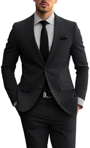 Men's Classic Black Suit 3 Piece Tailored Fit Vintage Office