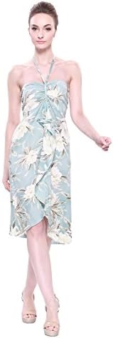 LLJ Hawaii Women's Hawaiian Waterfall Dress with Vertical Ruffles in Waterlily Sky Blue S
