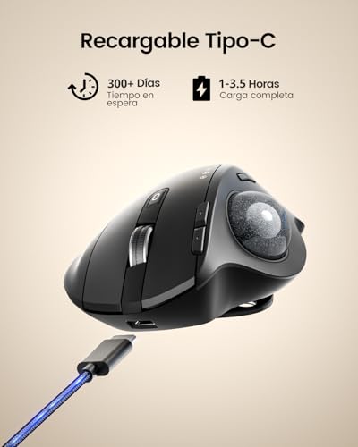 ProtoArc Mouse Trackball Inalámbrico, EM01 NL Trackball Ratón Ergonómico, 2.4G USB & Bluetooth, Conexión para 3 Dispositivos, Ángulo Ajustable, Recargable, Compatible con PC, Mac, Windows | Ratón ergonómico recargable de 2,4 G con 5 DPI ajustables, conexión de 3 dispositivos para PC, Mac, Windows, negro