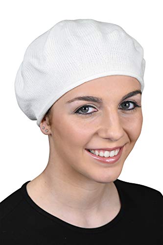 Landana Headscarves Beret for Women 100% Cotton Solid - White