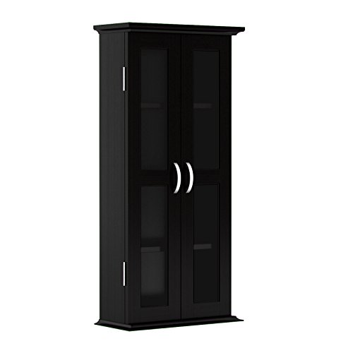Ryan Rove Kirkwell 41” Wood Bookcase Multimedia Organizer Shelf DVD Media Storage Tower with Doors in Black - Thumbnail 2
