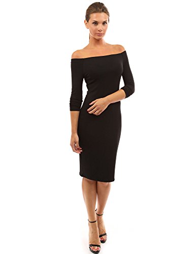 PattyBoutik Women Off Shoulder Long Sleeve Dress (Black Small)