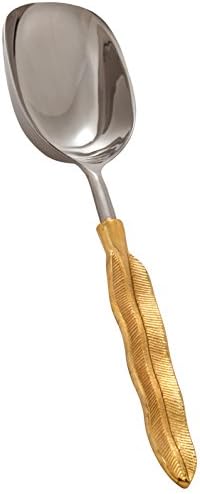 Stainless Steel Ice Scoop w/Brass Plated Handles - Feather