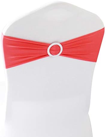 WELMATCH Coral Spandex Chair Bands Sashes - 50 pcs Wedding Banquet Party Event Decoration Chair Bows Ties (Coral, 50 pcs)