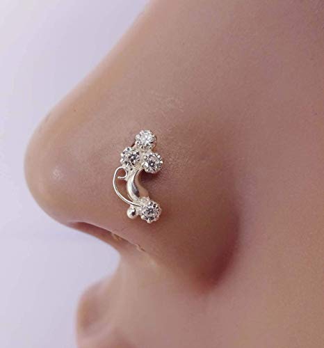 Diamond Nose Stud,Wedding Nose Jewelry,Gift For Her,Crystal Nose Ring,Twist Nose Stud,Indian Nose Stud,Silver Nose Ring,Maharasthrian Nose Stud,Mother Day Sale,CZ Clear Nose Stud,Nose Ring(TEJ825)