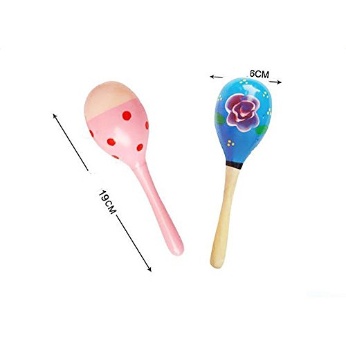 19x6cm Wooden Maraca Rattle Shaker Sand Hammer Ball Egg Baby Kids Musical Sound Toy Party Favor Fun Toy 1PC Color Random