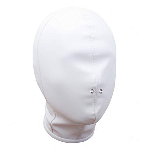 Adult Sex Toy Leather Costume Mask Hood All Colsed Mouth Gag Headgear Harness Hood Fetish Bondage Head Mask (Head < 58cm, White)