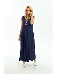 Anysize Bolsillos con costura lateral Algodón suelto Primavera Verano Vestido Tallas grandes Ropa Versión Lithesome 0.7 lbs Y17