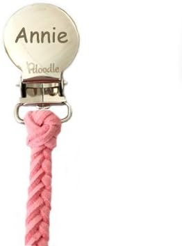 Pacidoodle Leather Personalized Pacifier Clip (Pink) Customize Now Engraved with Name