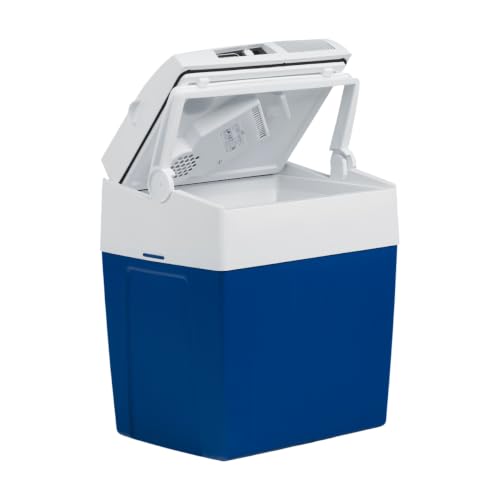 ME27 elektrische Kühlbox, 12V und 230V, 26L, blau - Mini-Kühlschrank für Auto, Camping, Urlaub, Boot, Festivals - leicht, tragbar, mit praktischem Kabelfach und Eco/Max Modus
