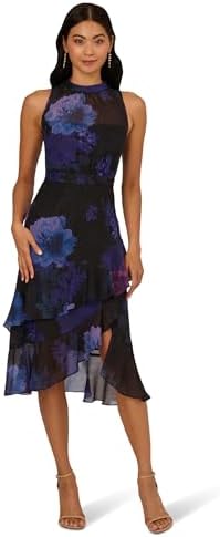 aidan mattox ruffle cocktail midi dress Aidan Mattox Floral Jacquard Midi-Dress